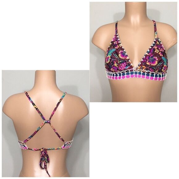 New. Floral and ribbon bikini top. NWOT - Picture 1 of 6
